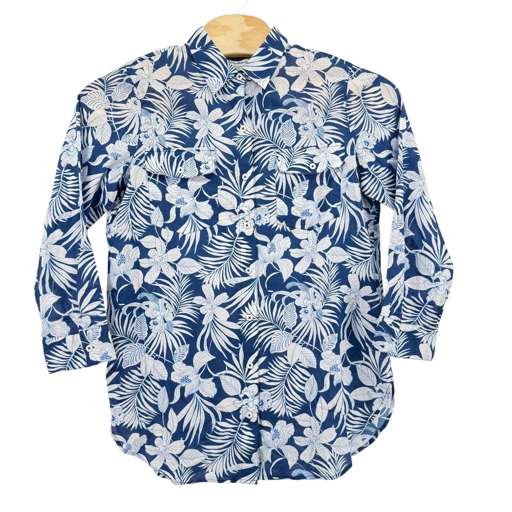 NWT Tommy Bahama Blooms Boyfriend Shirt Womens Medium Indigo Tide Floral Cotton